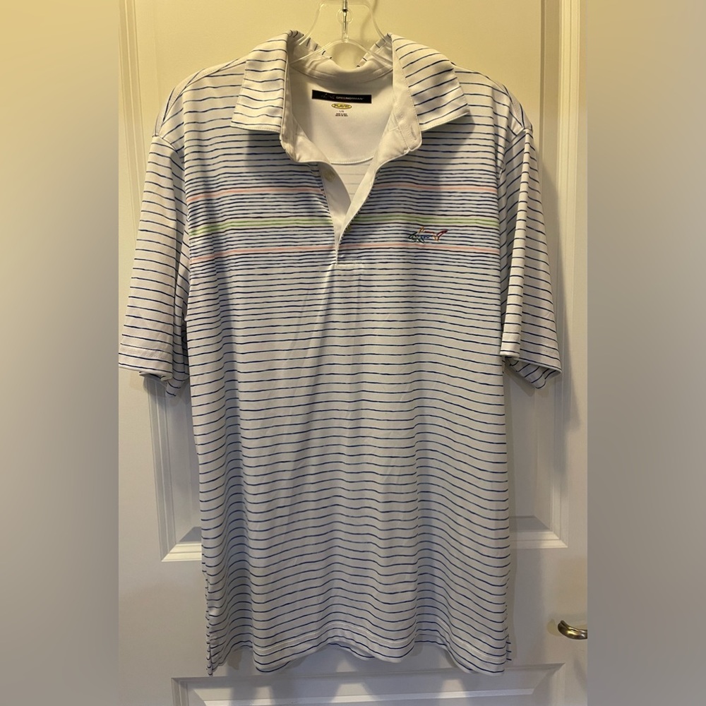 Greg Norman Play dry polo shirt attack life shark white striped men’s Large